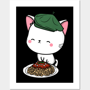 Cat eating Spaghetti - White Angora Cat Posters and Art